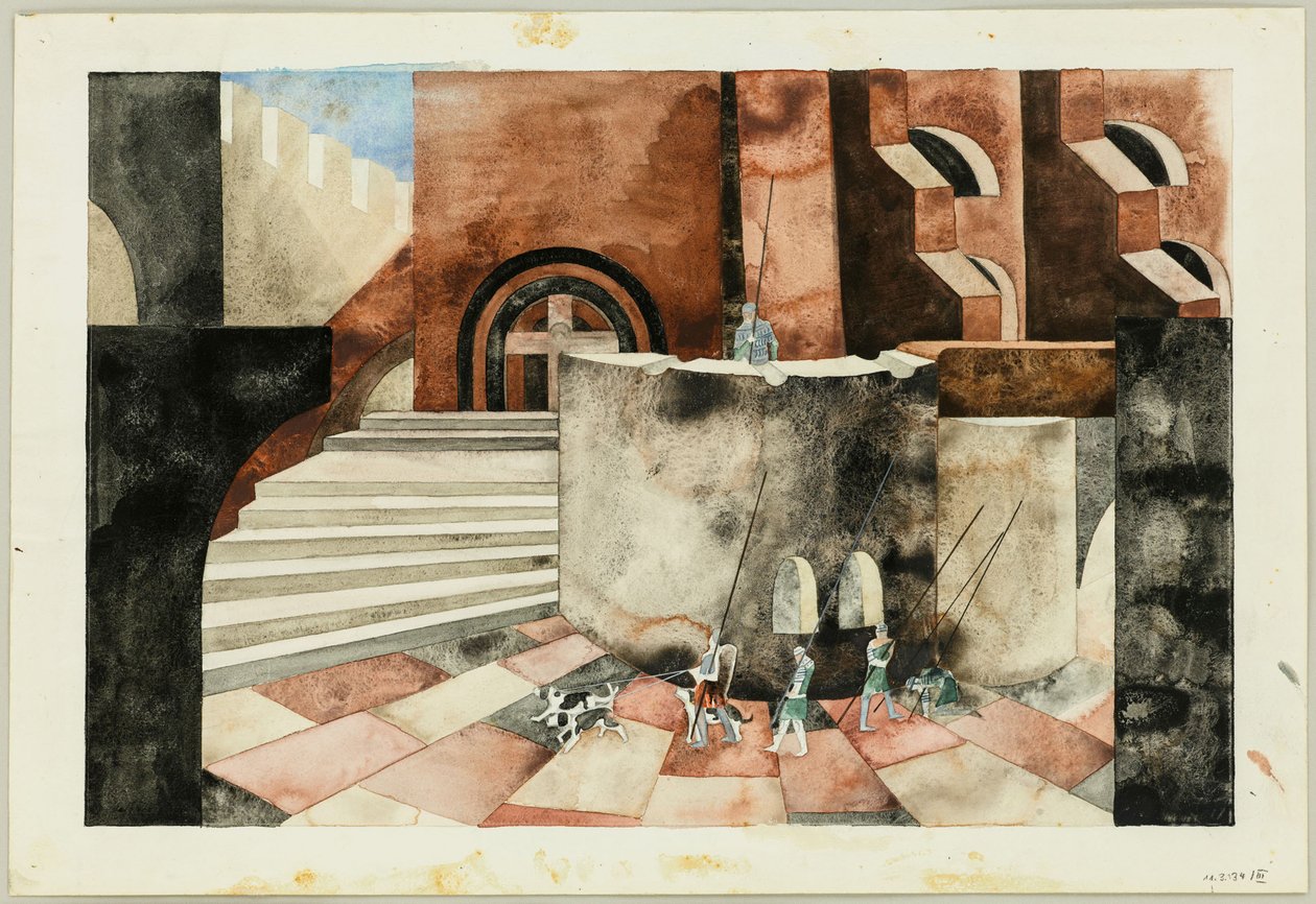 悲剧的舞台设计，弗里德里希·赫伯（Friedrich Hebbel）创作的《尼伯龙根（Nibelungen）》，摄于1934年。 作者 特劳格特·穆勒（TraugottMüller）