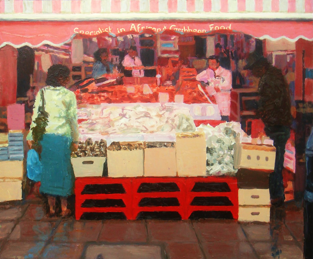 非洲和加勒比食品，2010 年（木板油画） 作者 特雷弗·伯吉斯