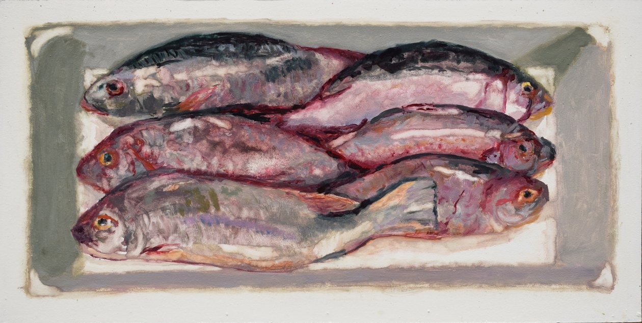 鱼箱 1（伦敦比林斯盖特），2016 年（木板油画） 作者 特雷弗·伯吉斯