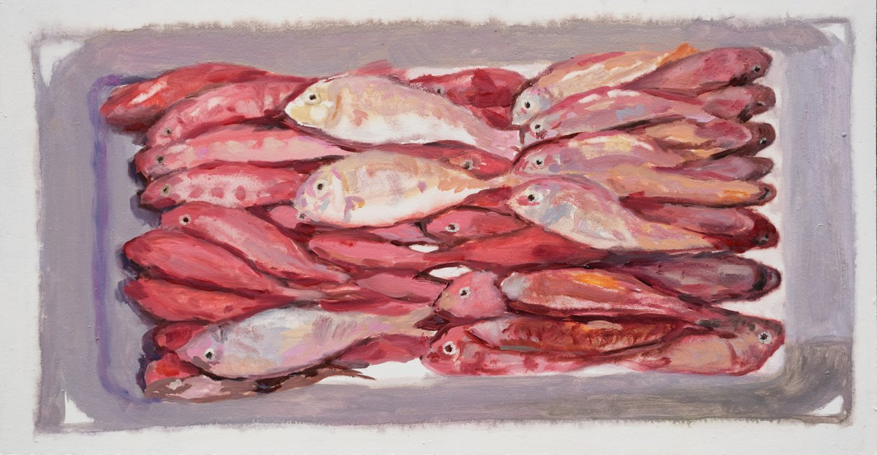 鱼箱 4（伦敦比林斯盖特），2016 年（木板油画） 作者 特雷弗·伯吉斯