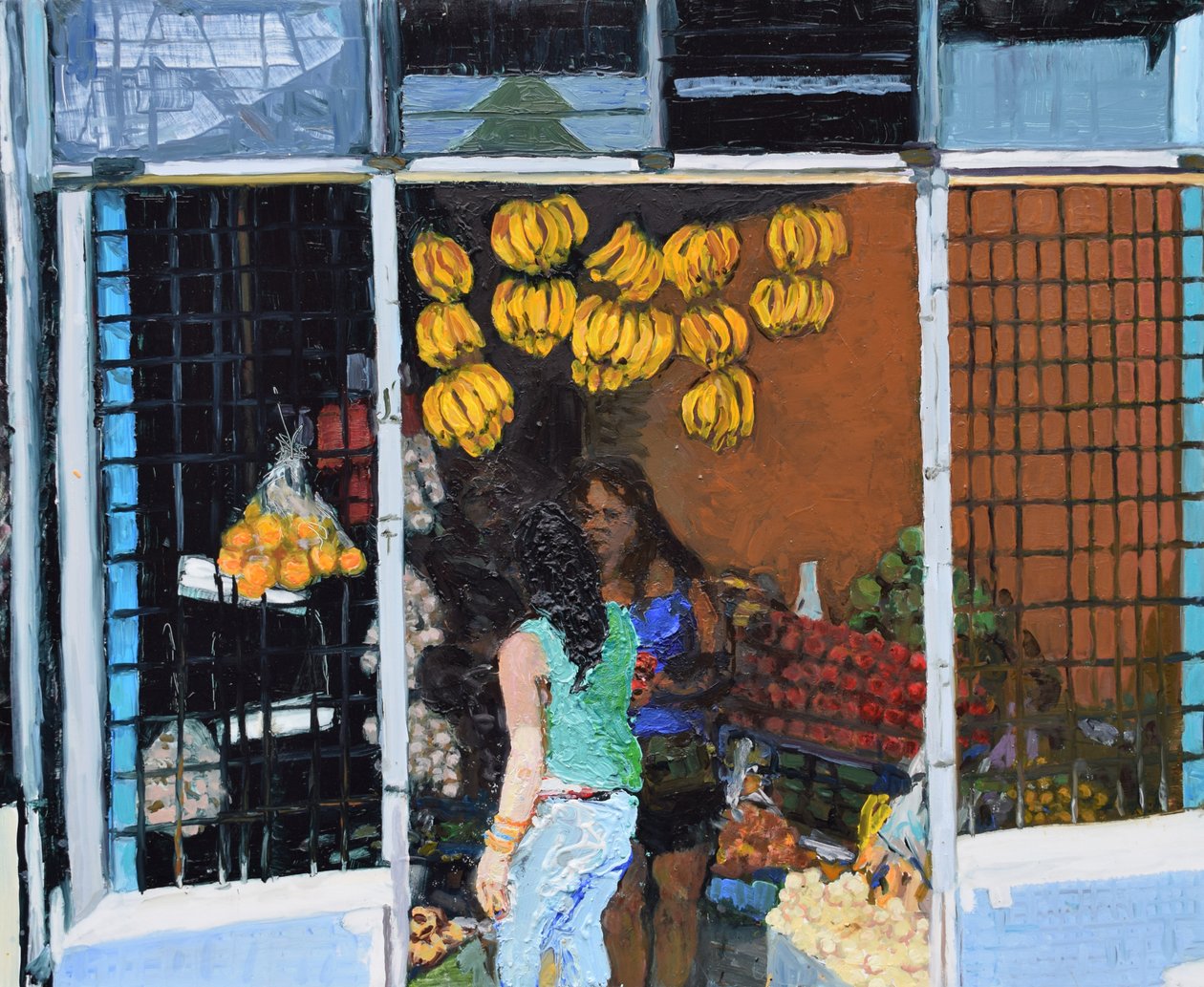 水果摊（哥斯达黎加圣何塞），2016 年（木板油画） 作者 特雷弗·伯吉斯