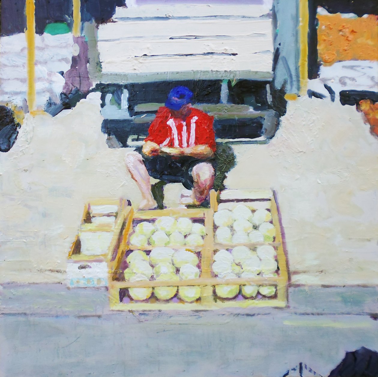 卖瓜男子（阿根廷圣胡安），2014 年（木板油画） 作者 特雷弗·伯吉斯