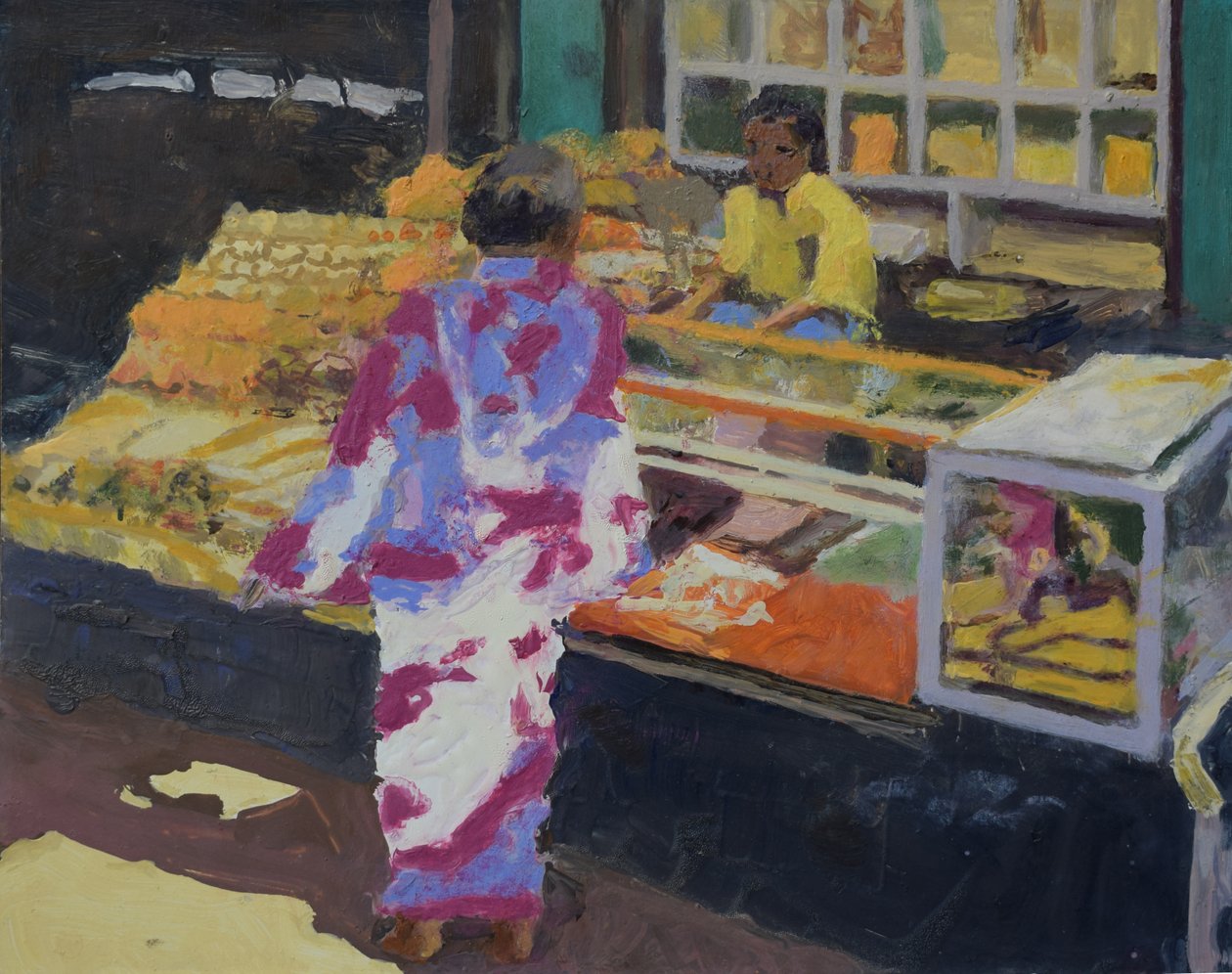 市场摊位（孟买），2016年（布面油画） 作者 特雷弗·伯吉斯