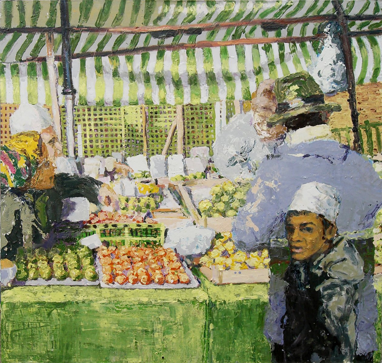 市场摊位（伦敦雷德利路），2003 年（布面油画） 作者 特雷弗·伯吉斯