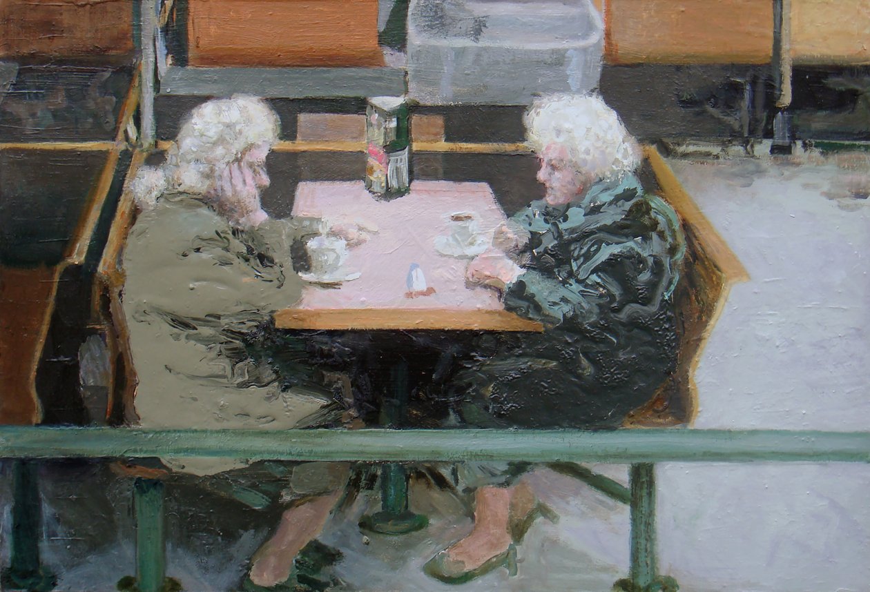 喝杯茶，2010 年（木板油画） 作者 特雷弗·伯吉斯