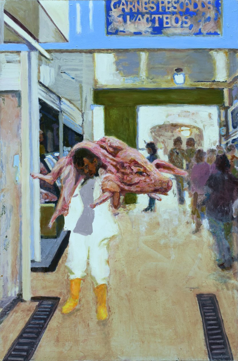 猪到培根（哥伦比亚波哥大），2015（木板油画） 作者 特雷弗·伯吉斯