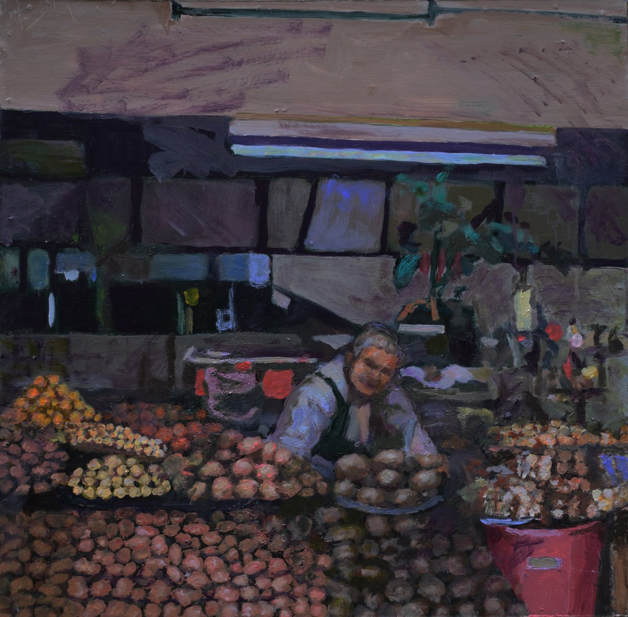 马铃薯摊（厄瓜多尔基多），2015年（木板油画） 作者 特雷弗·伯吉斯
