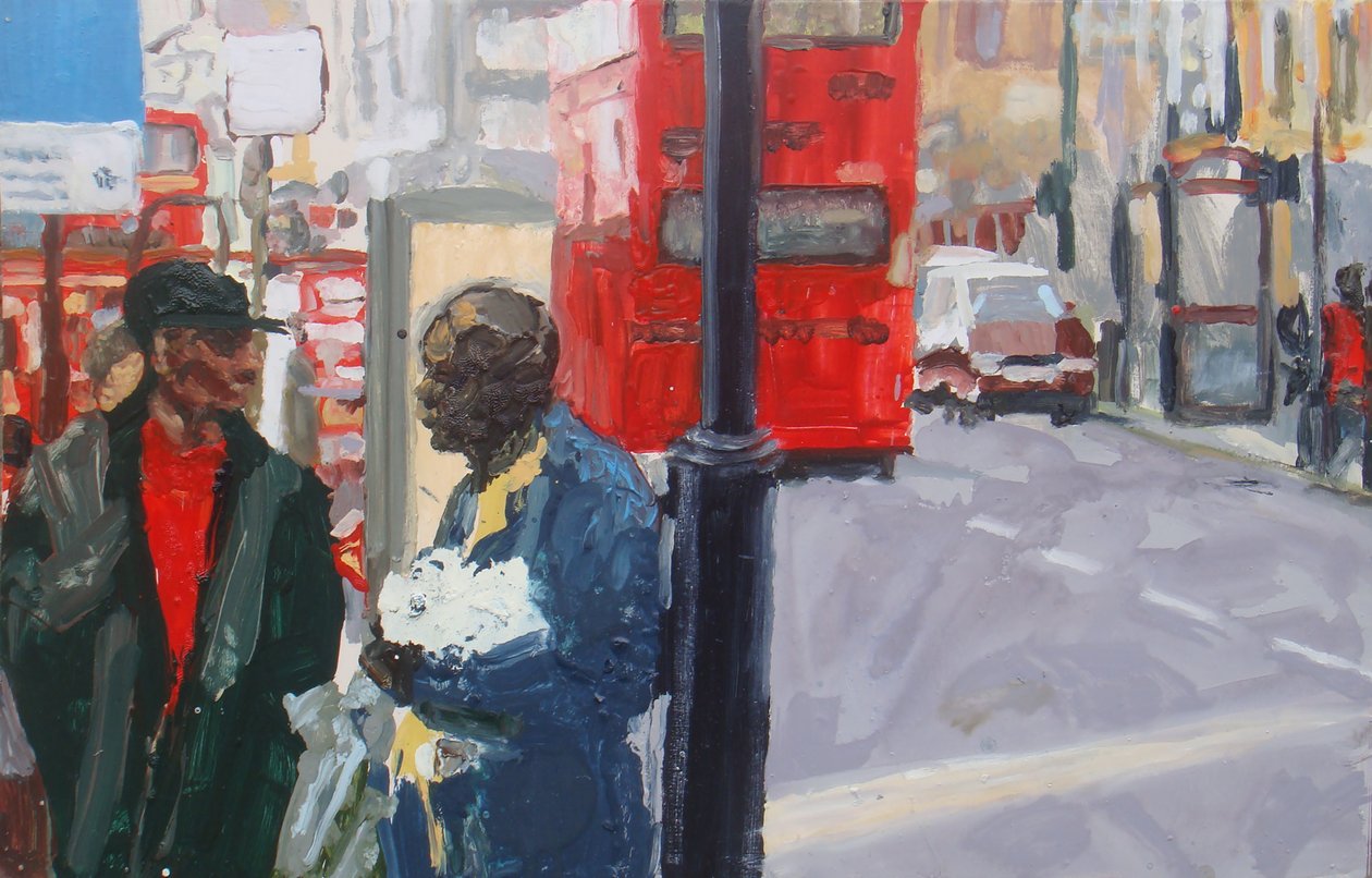 街头对话，2008 年（木板油画） 作者 特雷弗·伯吉斯
