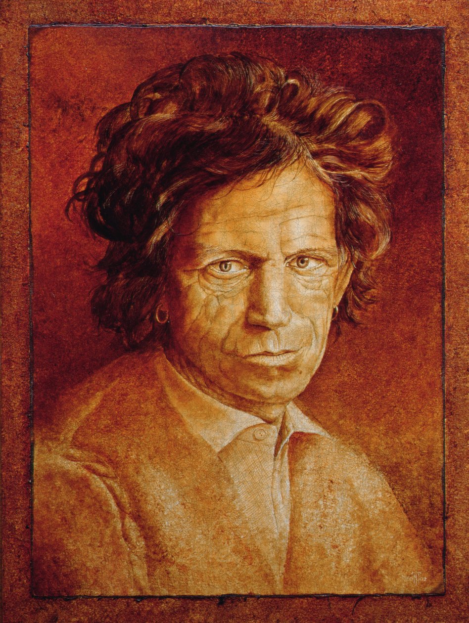 Keith Richards (b.1943) (油画釉料在裂开的石膏上铺在画板上) 作者 特雷弗·尼尔