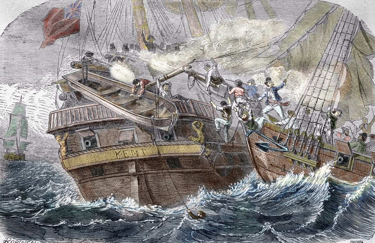 1800年10月7日在孟加拉湾，法国私掠船罗伯特-苏尔库夫（1773-1827）在 "信心 "号上 "捕获肯特号""（1800年10月7日，法国信心号（罗伯特-苏尔库夫）和肯特号在孟加拉湾的战斗） 作者 特里雄（之后）
