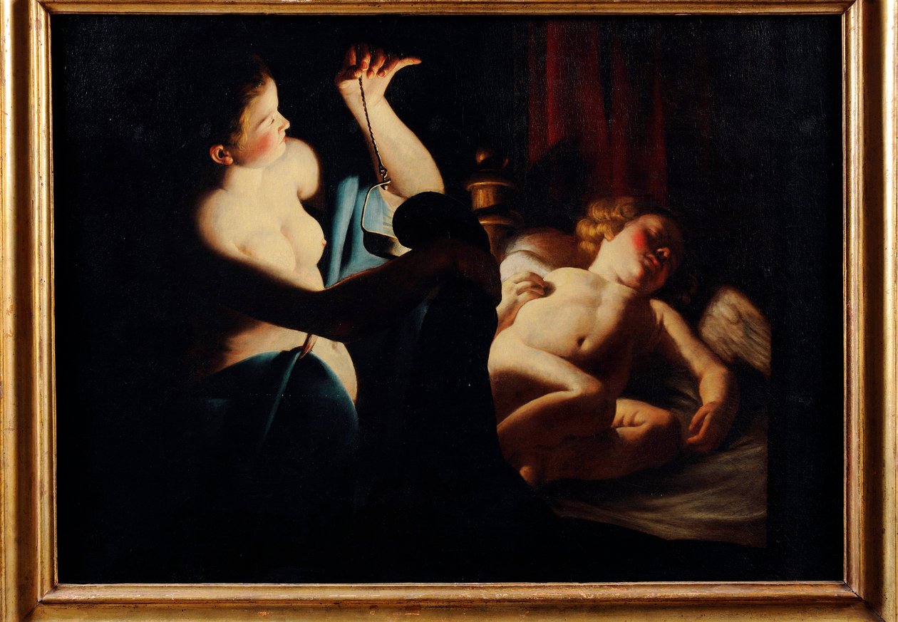 ““Psyche 发现丘比特”（Psyche 发现丘比特） Trophime（Theophism）Bigot 的绘画，烛光下的大师说（1579-1650）布面油画 - Pinacoteca Civica，Teramo 作者 奖杯