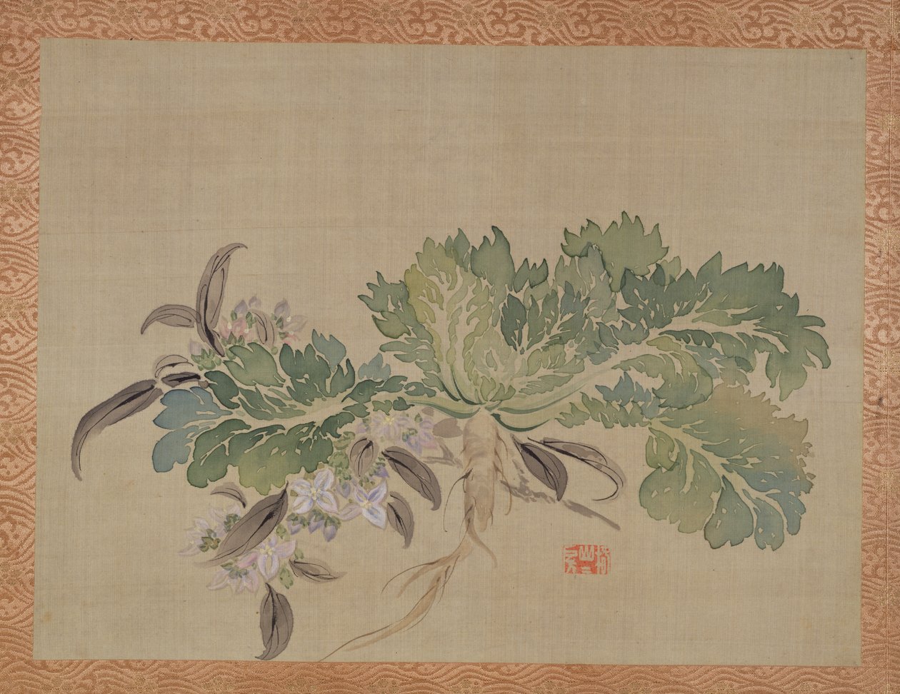 一块晚香玉，1851年（丝绸上的水彩画） 作者 椿金山