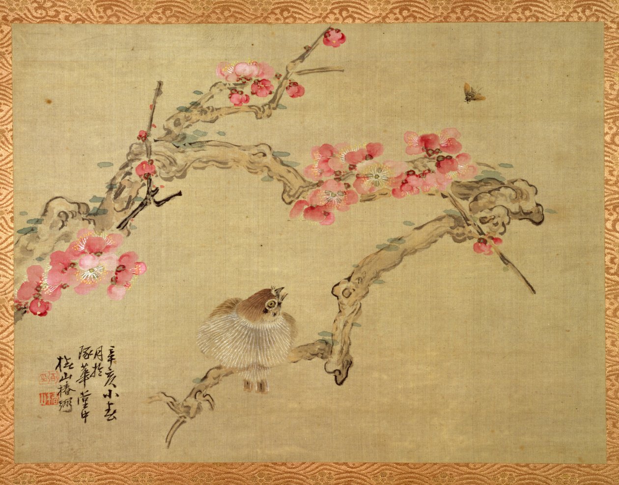 树开花和鸟，1851年（丝绸上的水彩） 作者 椿金山