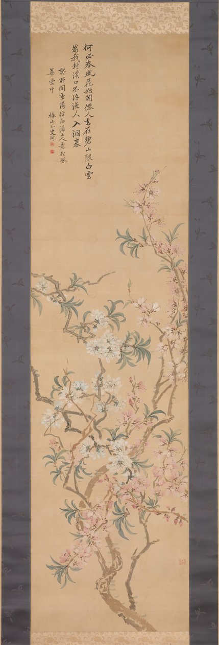 红色和白色的桃花，1843年。 作者 椿金山