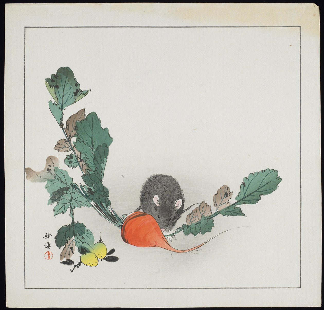 鼠标和胡萝卜（彩色木版画） 作者 月冈工业