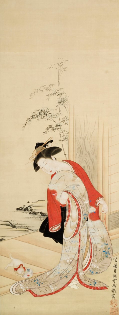 美丽的女人和猫一起玩 作者 月冈正信