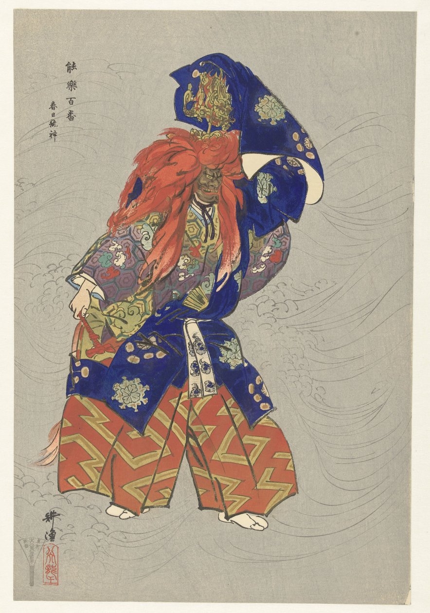 饰演春日龙神的演员
能剧《春日龙神》中的场景
春日龙神（物体上的标题）
能剧（系列名称）
能乐百番（物件上的系列名称） 作者 月冈工业