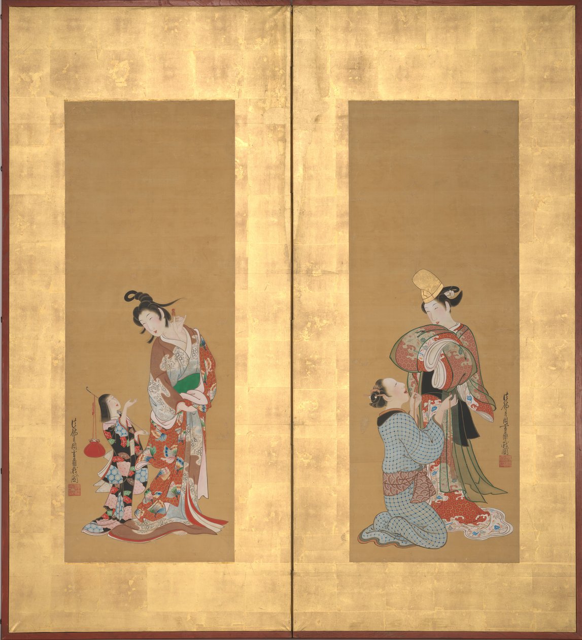 白璧微瑕的舞者和女仆，歌妓和女仆，18世纪中期。 作者 月冈正信