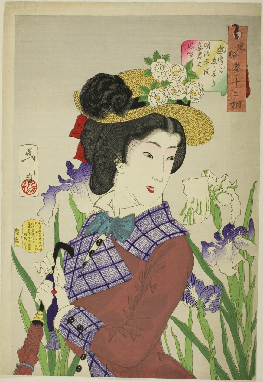 散步的心情（Yuho ga shitaso），选自 "女性的三十二个方面（Fuzoku sanjuniso）"系列 作者 月冈义俊