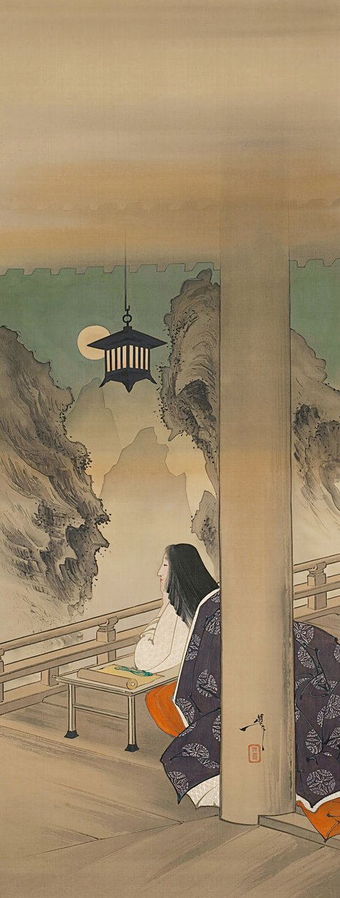 石山寺的村崎Shi（Murasaki Shikibu），根据版画...，摄于1892年。 作者 月冈义俊