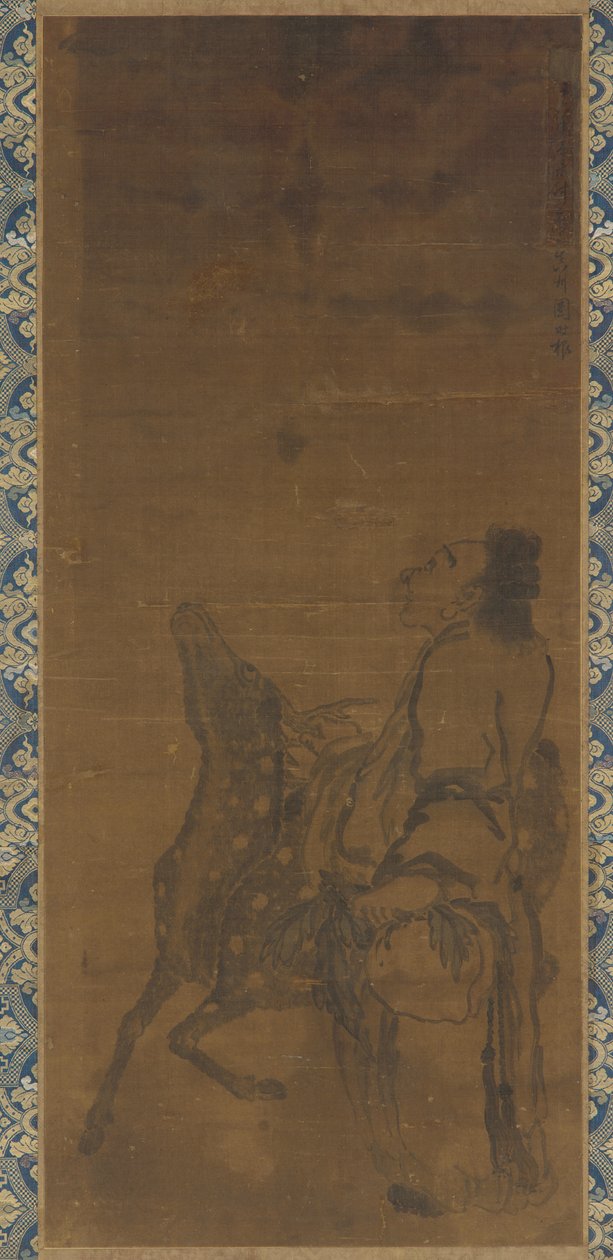 一个仙人和一只鹿在看头顶上的龙，1751年。 作者 团石根
