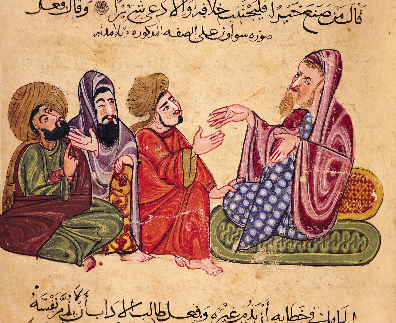 MS Ahmed III 3206 Solon（公元前638-559）教学，来自&39;Kitab Mukhtar al-Hikam wa-Mahasin al-Kilam&39;的插图由Al-Mubashir（笔和墨水和水粉在纸上） 作者 土耳其语学校