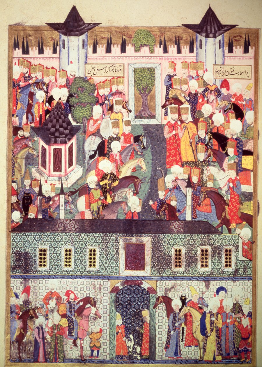 H 1517 f.17v来自Arifi，1558年的&39;Suleymanname&39;的Suleyman the Magnificent（1494-1566）的发布 作者 土耳其语学校
