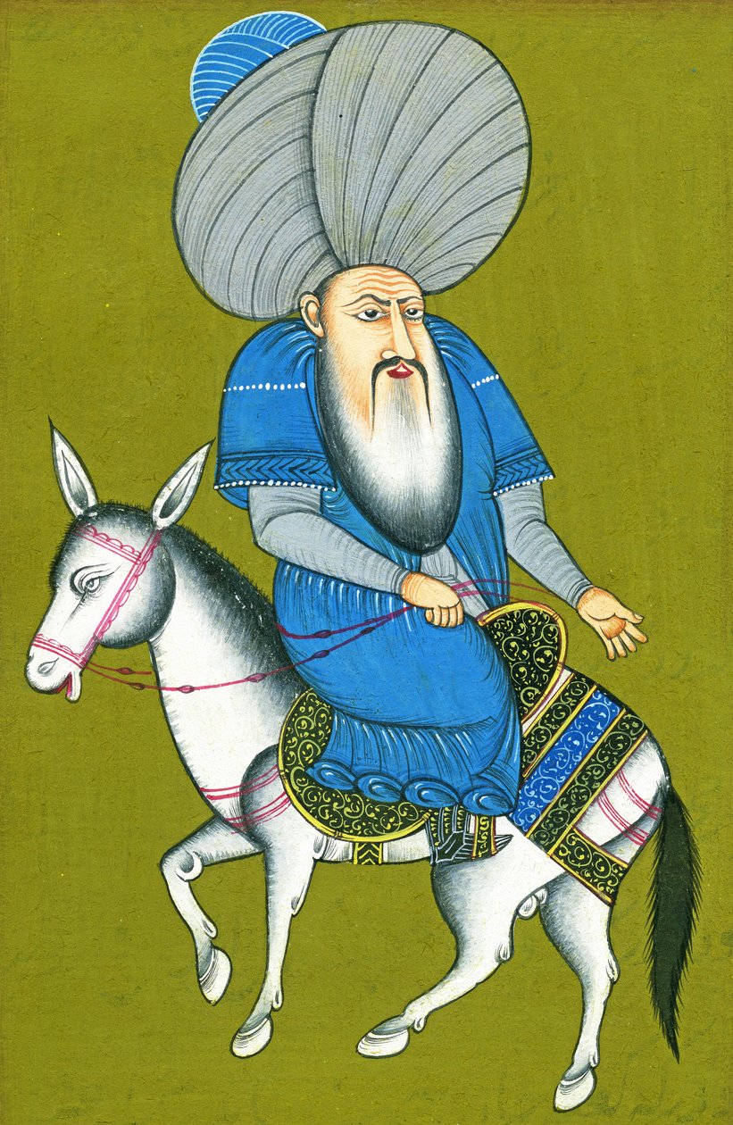 Nasreddin Hodja riding his horse backwards (watercolour on paper) 作者 土耳其语学校