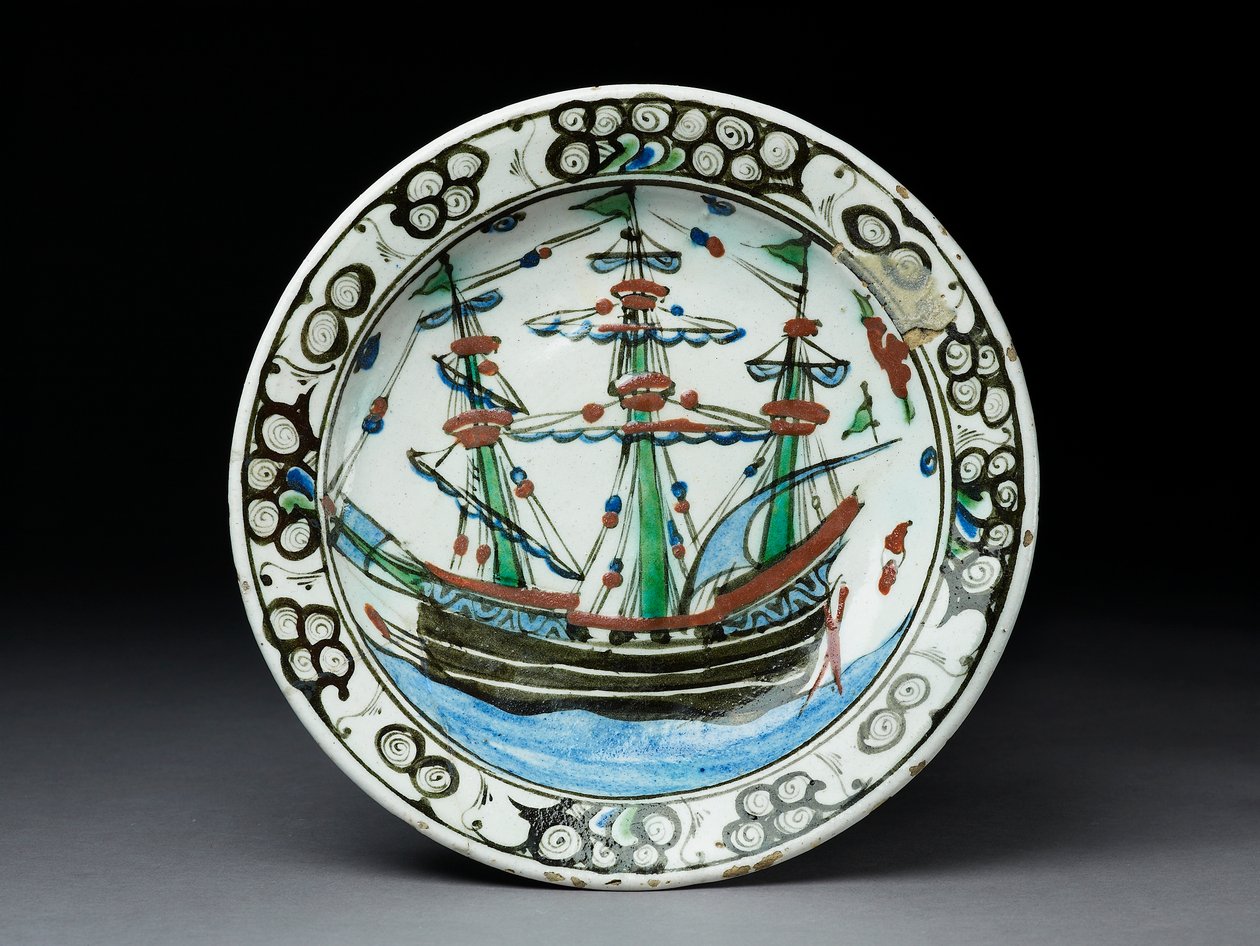 釉下装饰的石膏盘，Iznik，c.1620-30（陶瓷） 作者 土耳其语学校