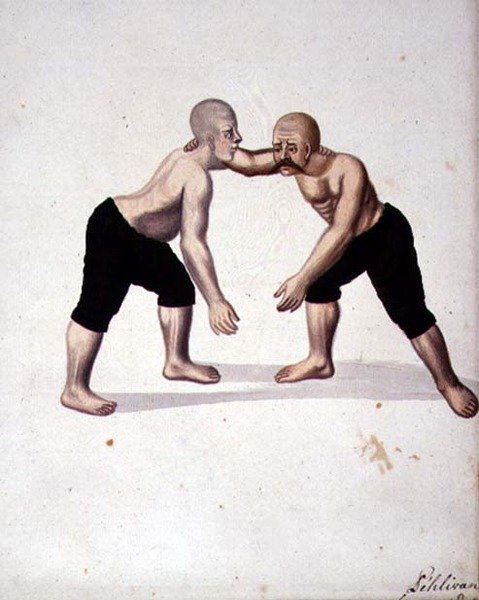 两个摔跤手，奥斯曼时期，18世纪第三季度（纸上水彩画） 作者 土耳其语学校