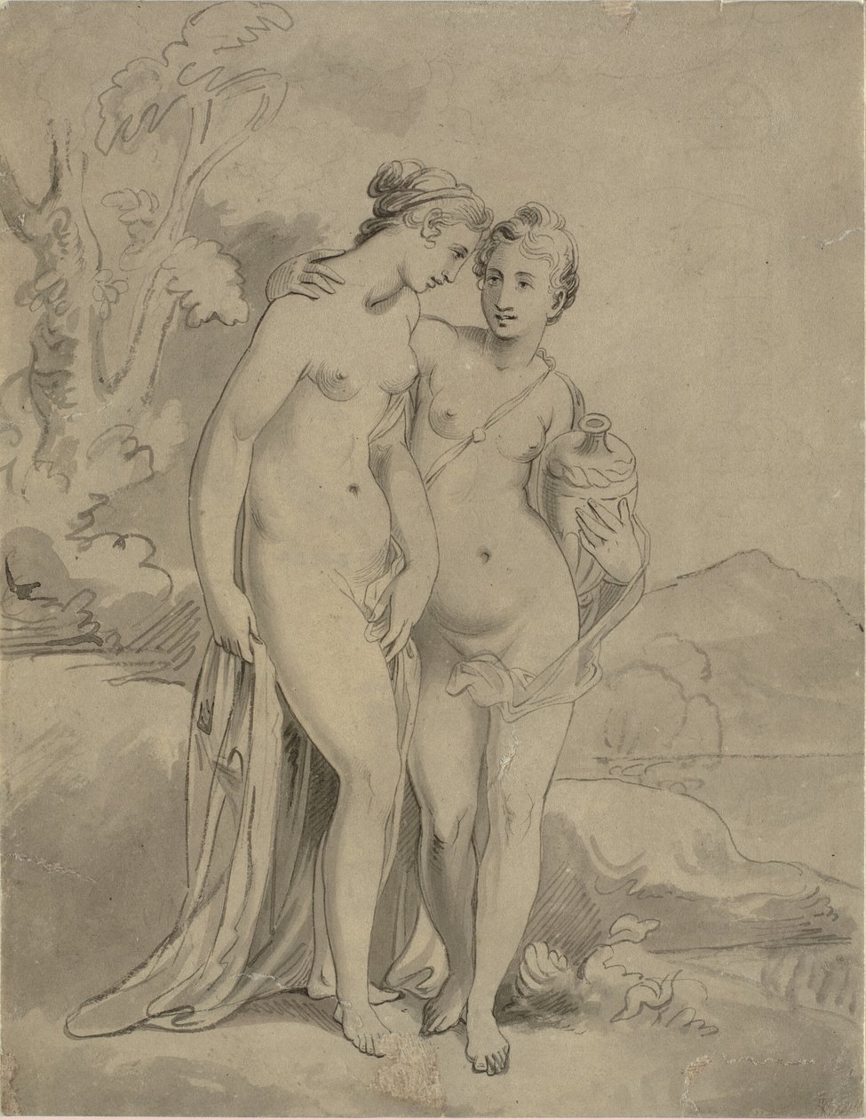 风景中的两只若虫 作者 Ubekendt Engelsk Kunstner 1820'erne