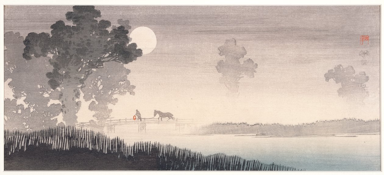 朦胧的月光景观，1895-1910（木刻） 作者 上原Konen