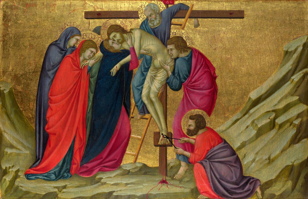 Ugolino di Nerio (约1280-1349) The Deposition (From the Basilica of Santa Croce, Florence) Tempera on panel c. 1324-1325 National Gallery, London 40.5x58.5 作者 Ugolino di Nerio