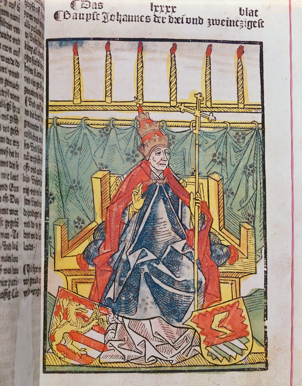 Antipope John XXIII（c.1370-1419）在康斯坦茨理事会（1414-18），1483年（彩色木版画） 作者 乌尔里希·冯·里森塔尔