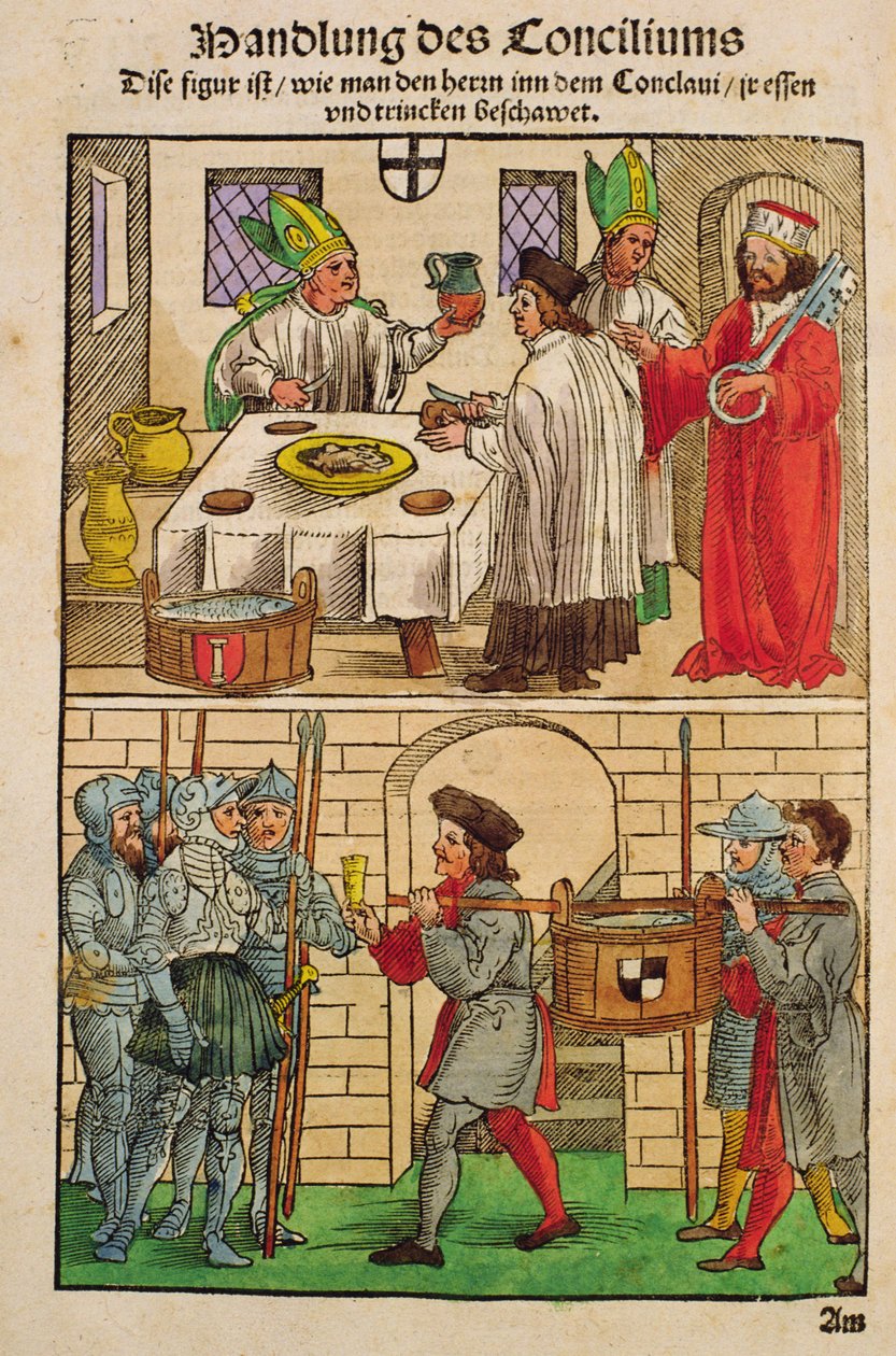 在康斯坦茨市议会期间，如何从“Chronik des Konzils von Konstanz”向人们分发面包和葡萄酒 作者 乌尔里希·冯·里森塔尔