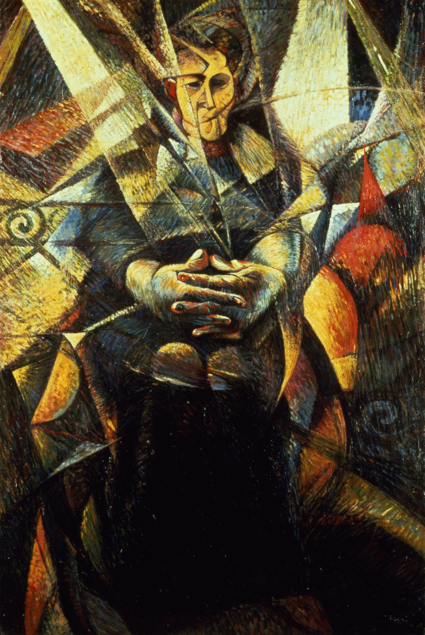 一名坐着的女人的画像 作者 翁贝托·博西奥尼（Umberto Boccioni）