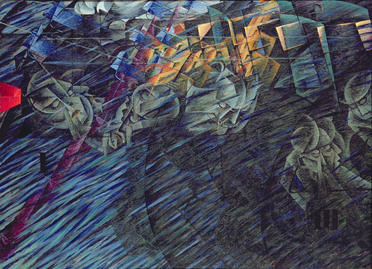 心灵的状态：那些去的人，1911年 作者 翁贝托·博西奥尼（Umberto Boccioni）