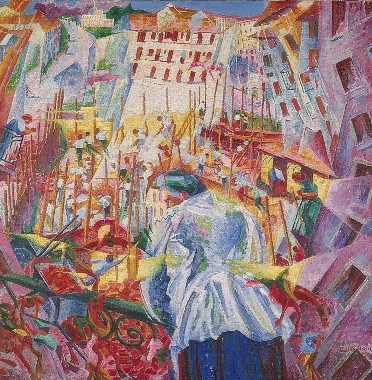 das Haus的DieStraßedringt（道路进入房屋）。 1911年 作者 翁贝托·博西奥尼（Umberto Boccioni）
