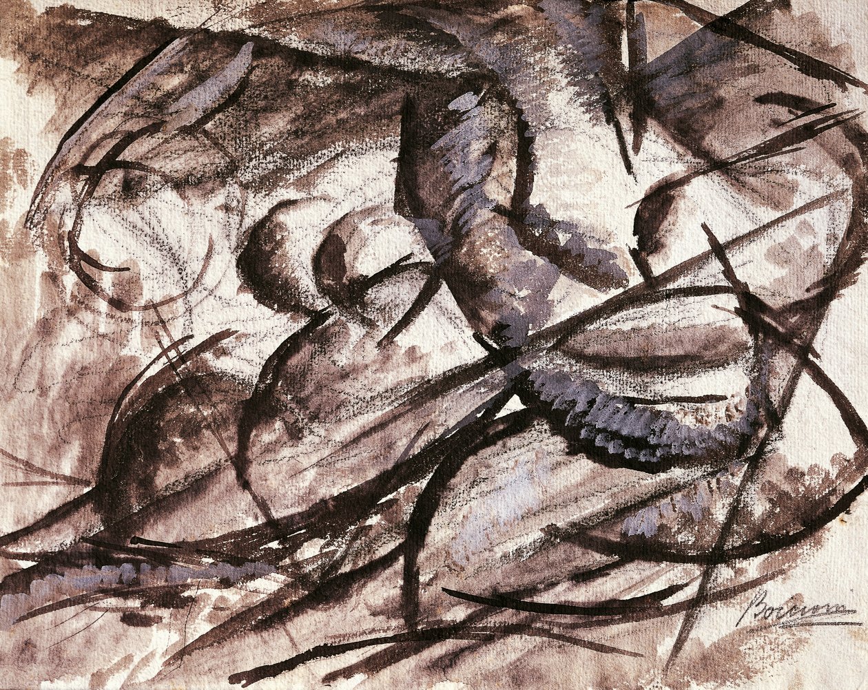 动态（木炭、墨水、钢笔画和水彩画 作者 翁贝托·博西奥尼（Umberto Boccioni）