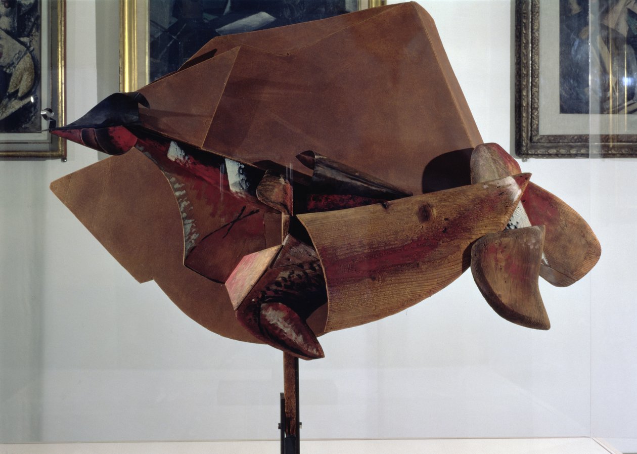 运动和房屋中的马的动态（混合媒体） 作者 翁贝托·博西奥尼（Umberto Boccioni）