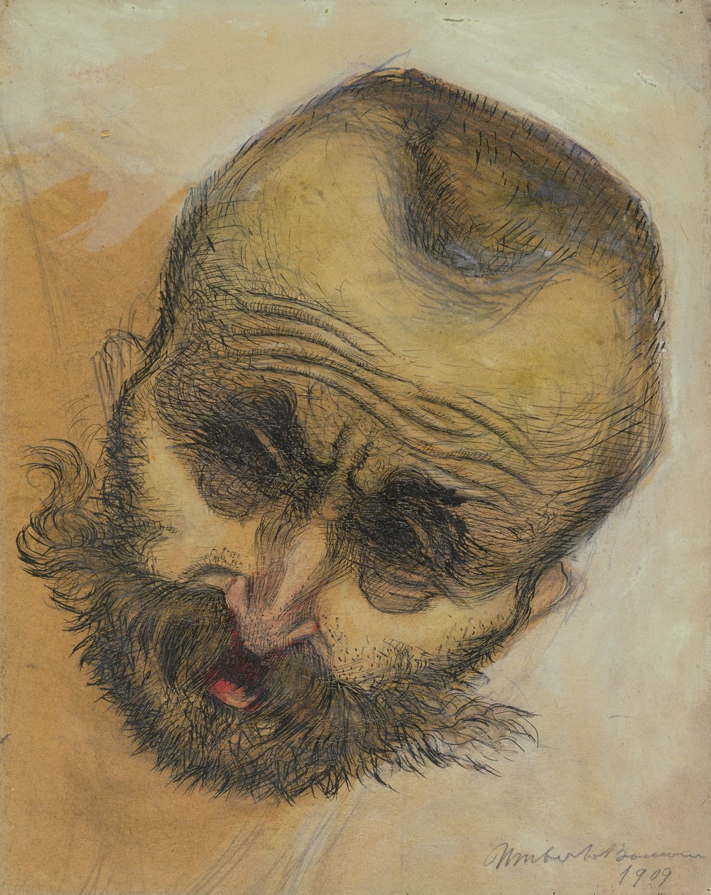 头部研究，1909年（钢笔和水墨） 作者 翁贝托·博西奥尼（Umberto Boccioni）