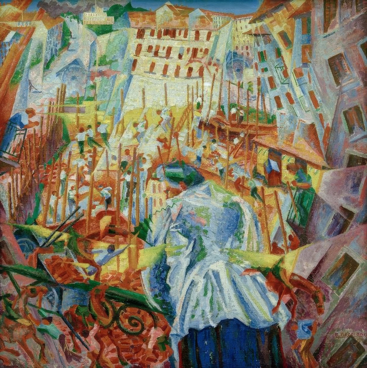 道路进入房屋 作者 翁贝托·博西奥尼（Umberto Boccioni）