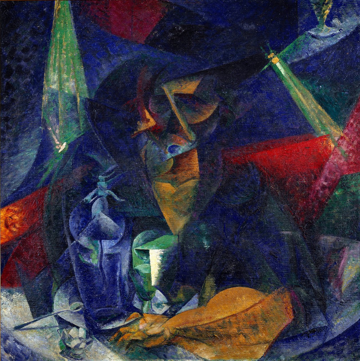 Lady at the cafe or “” Compentration of lights and plans”” (Donna al caffe - Compenetrazioni di luci e piani) Painting by Umberto Boccioni (1882-1916) circa 1912 Dim 86x86 cm Milan, Museo del Novecento 作者 翁贝托·博西奥尼（Umberto Boccioni）