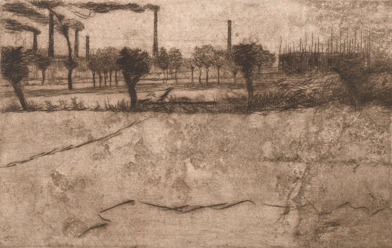 有工业植物的风景，1909年。 作者 翁贝托·博西奥尼（Umberto Boccioni）