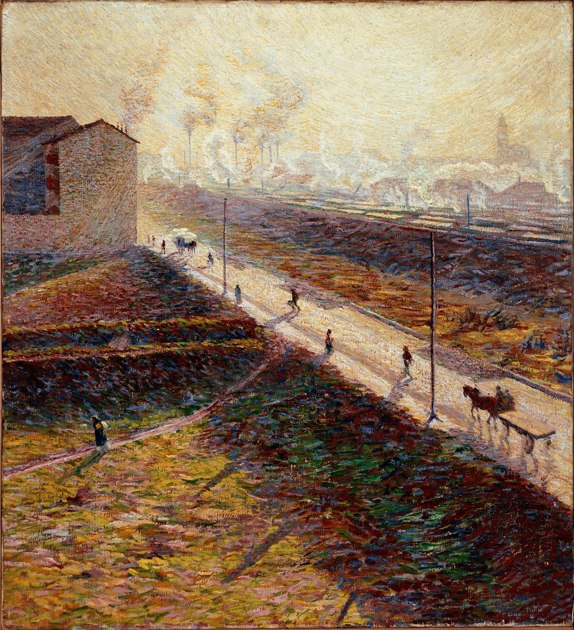 早晨或 "清晨的郊区道路" 绘画：Umberto Boccioni (1882-1916) 1909年 太阳。60x55厘米 私人收藏 作者 翁贝托·博西奥尼（Umberto Boccioni）