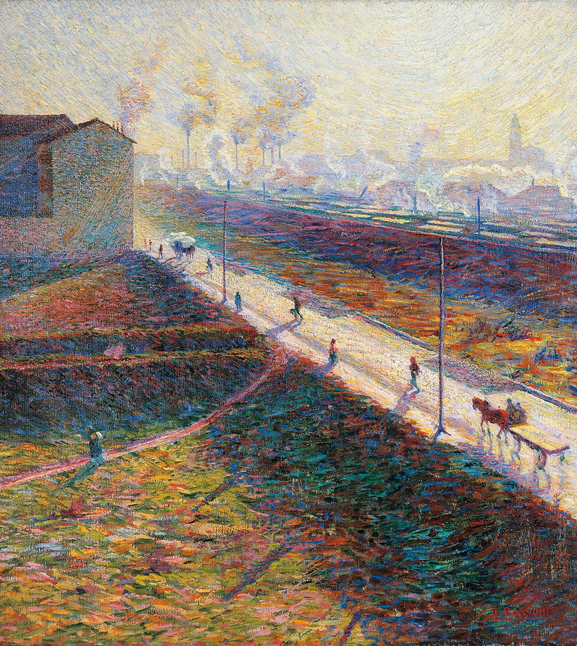 翁贝托·博乔尼 (Umberto Boccioni) 的早晨 (1882-1916)，布面油画，60x55 厘米 作者 翁贝托·博西奥尼（Umberto Boccioni）