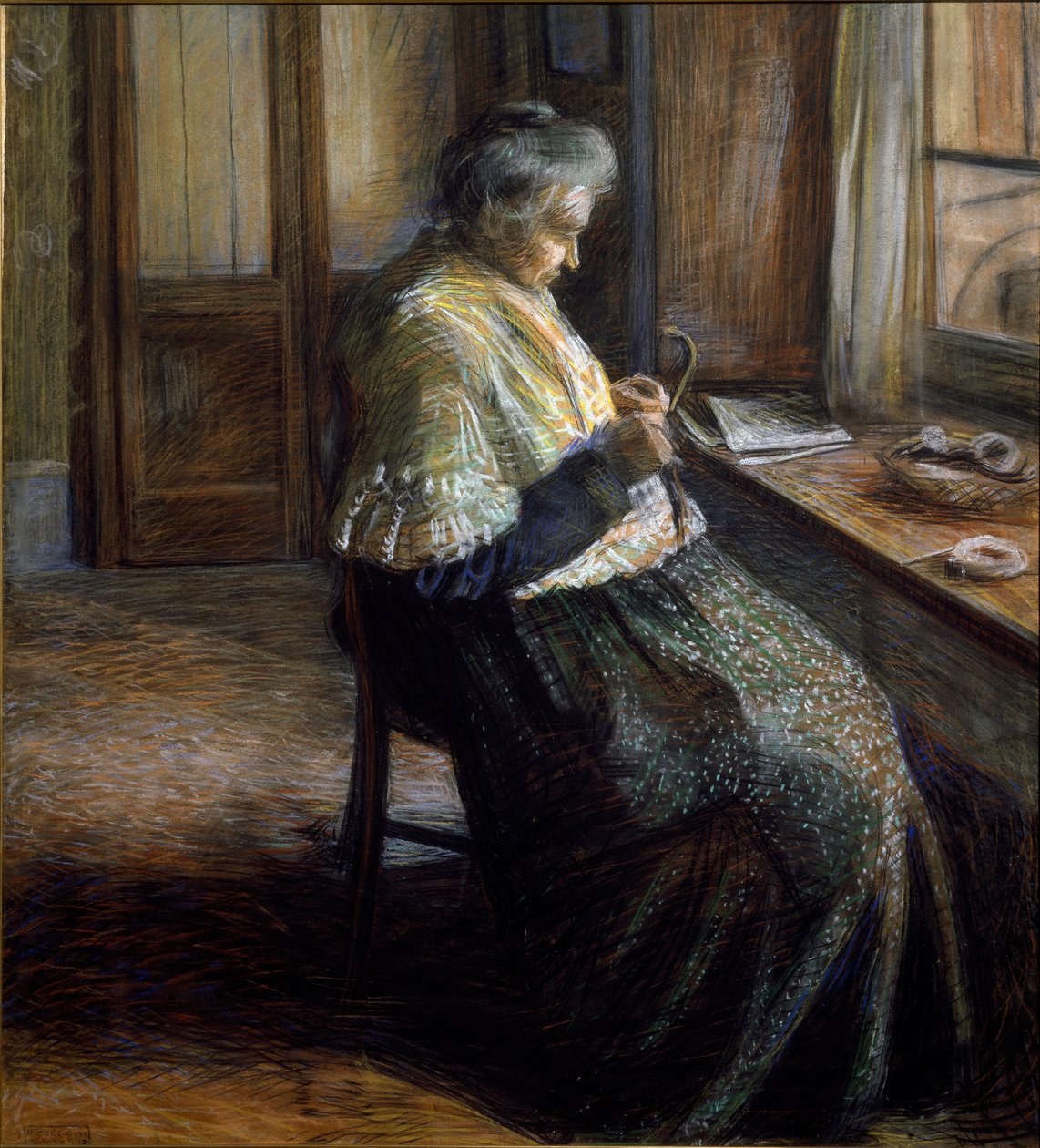 老年妇女的母亲肖像 作者 翁贝托·博西奥尼（Umberto Boccioni）