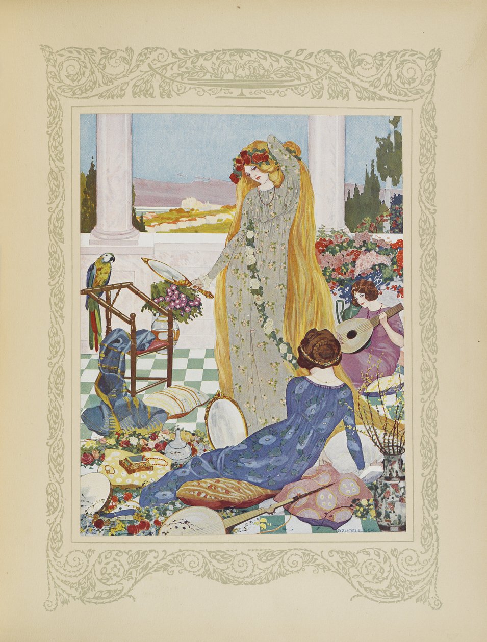 这里所有的女人都渴望穿得像女王，插图来自《Contes du Temps Jadis》或《过去的故事》，第 18 页 作者 翁贝托·布鲁内莱斯基