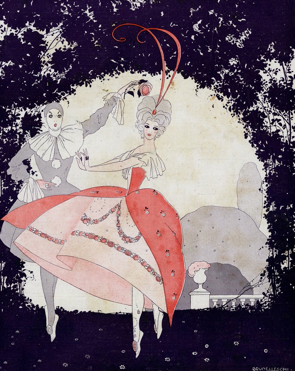 在阿米德的花园里，玫瑰女王的芭蕾舞团 - 来自 la Vie Parisienne 的插图 作者 翁贝托·布鲁内莱斯基