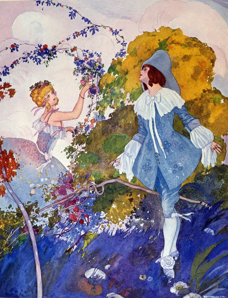 白马王子和女孩 翁贝托·布鲁内莱斯基 (Umberto Brunelleschi)（1879-1949）20 世纪插图 作者 翁贝托·布鲁内莱斯基